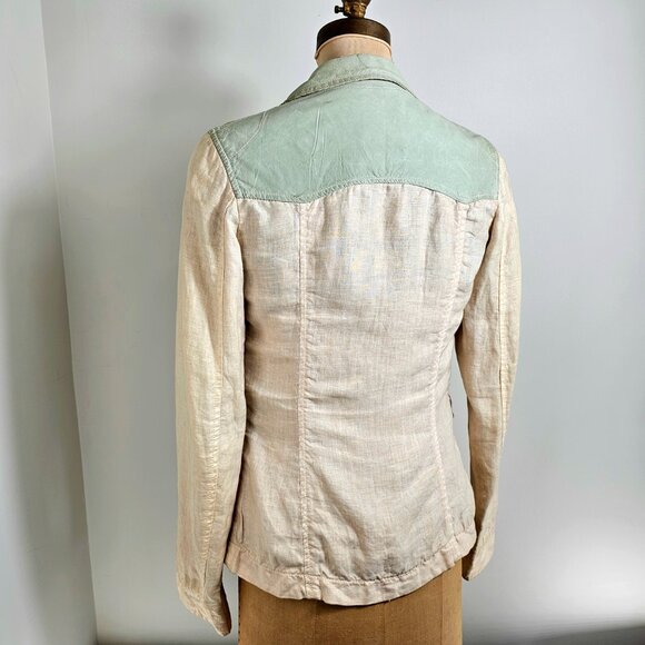 Hettabretz | Archival Goatskin Leather & Linen Paneled Blazer | Made in Italy - Picture 4 of 12